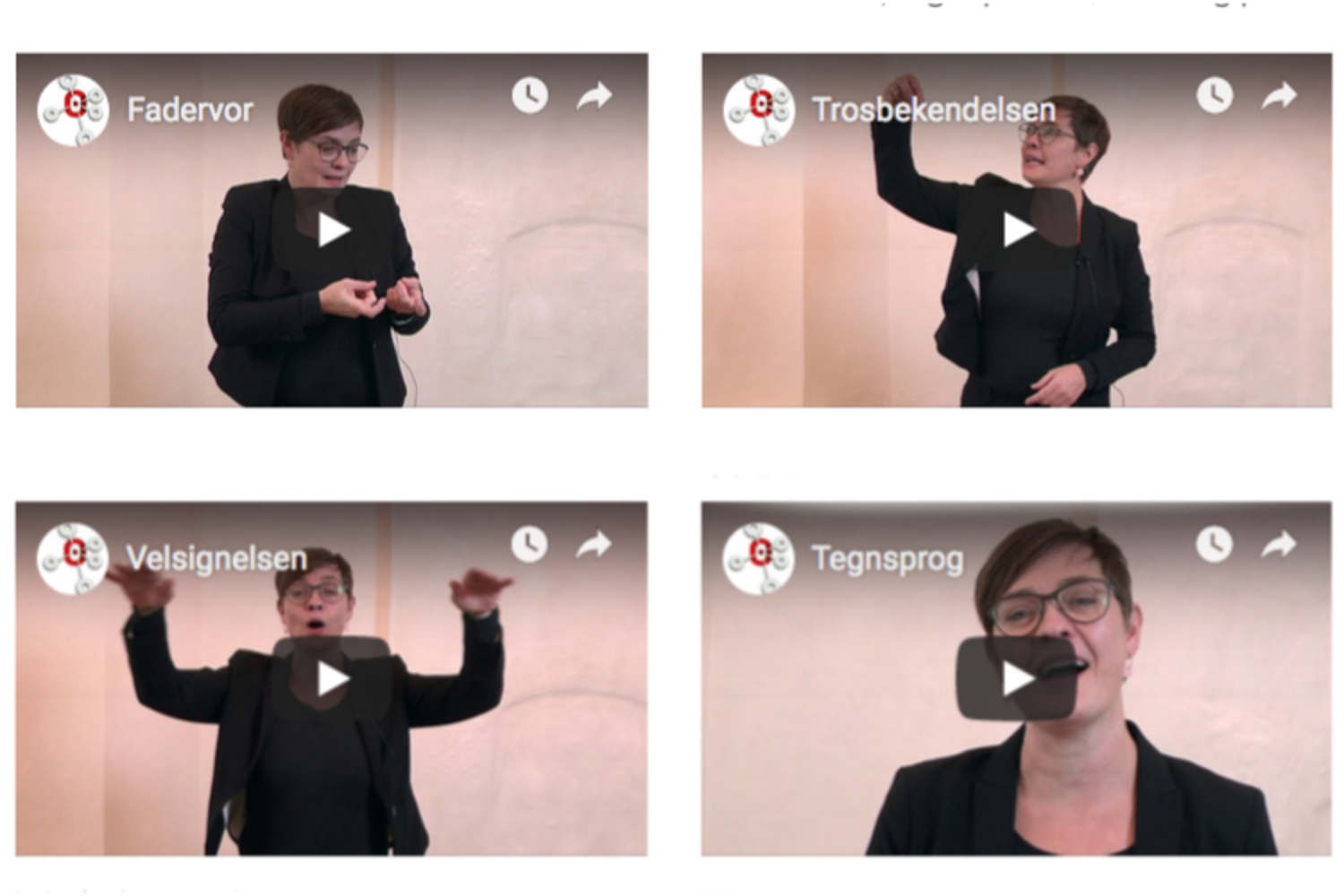 Tegn til fadervor, trosbekendelsen, velsignelsen og salmer